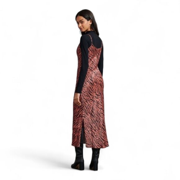 Anthropologie 90s Grunge Elyse Slip Dress Zebra Print Silky Drape Neck Midi Sz S - Picture 3 of 14